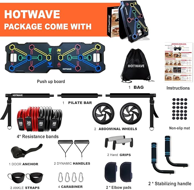 HOTWAVE Push Up Board, Portable Pushup Board for Men, Foldable Push-up Board, Multifunctional Push Up Board 20 in 1 at Home Gym, Pushup Handles for Chest Muscle Exercise Strength Training Equipment