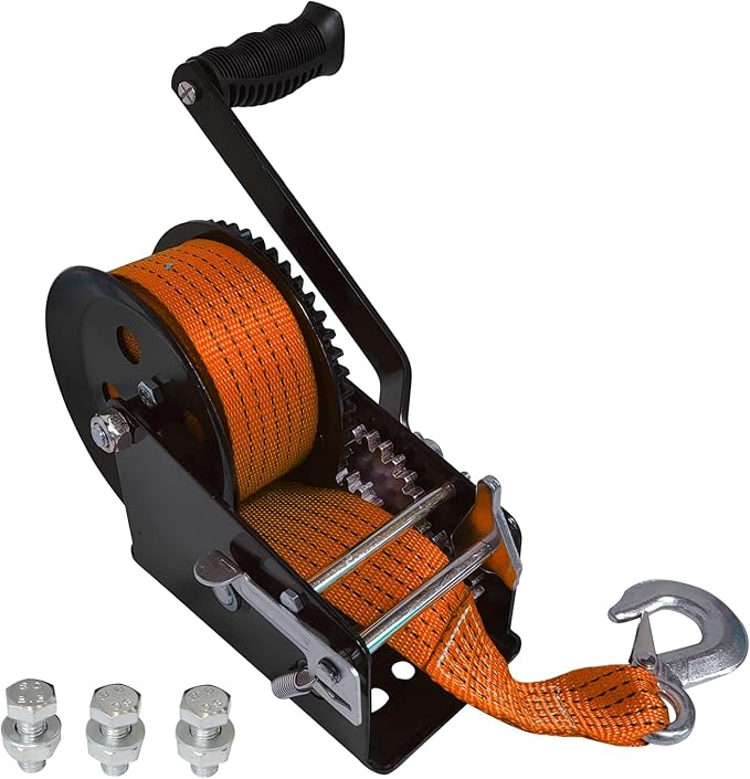 Heavy Duty Boat Trailer Winch,HandCrank Winch 3500lbs Capacity with 32FT Strap,2-Way Ratchet 4:1/8:1 Gear Switchable Hand Crank Winch for Boat,Trailer,Truck,RV,ATV and Jet Ski