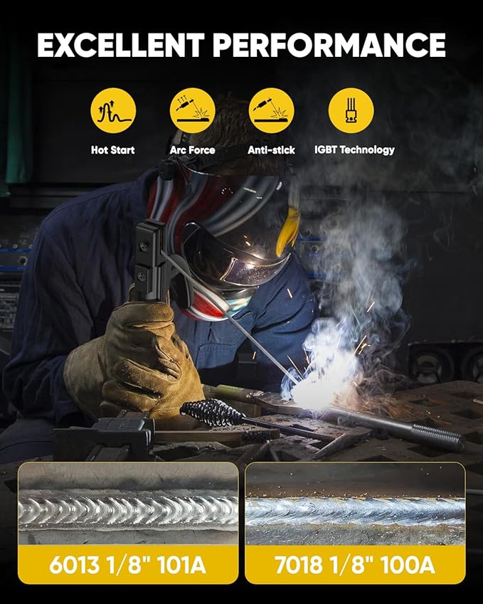 H HZXVOGEN 160A Stick Welder, 2 in 1 Lift TIG/MMA ARC Welder Machine, 110V Mini Portable Welding Machine with Arc Force, Hot Start, Anti-Stick, LED Digital Display DC Inverter Welder(ARC200DMINI)