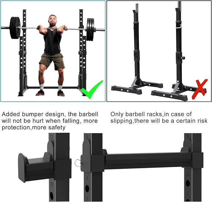 VivZen Adjustable Squat Rack & Bench Press Stand – Multi-Functional Home Gym Power Rack for Barbell, Dumbbell, and Push-Up Workouts–Heavy-Duty Steel Construction (34" to 57" Height, 600 lbs Capacity)