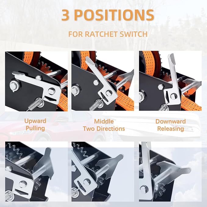 3500LBS Heavy Duty Boat Trailer Winch with 32FT Strap, 2-Way Ratchet, 4:1/8:1 Gear Trailer Winch, Portable Hand Crank for Boat, Truck, Trailer, RV, ATV, Jet Ski(3500lbs Orange Strap Winch)