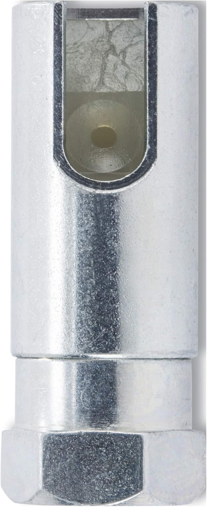 LUMAX LX-1407 Black Right-Angled Grease Coupler. Designed for 90° Access onto Grease Fittings. Slips/Slides onto Grease Fitting from Side. Hardened Precision-Fit Jaws for Long Service Life.