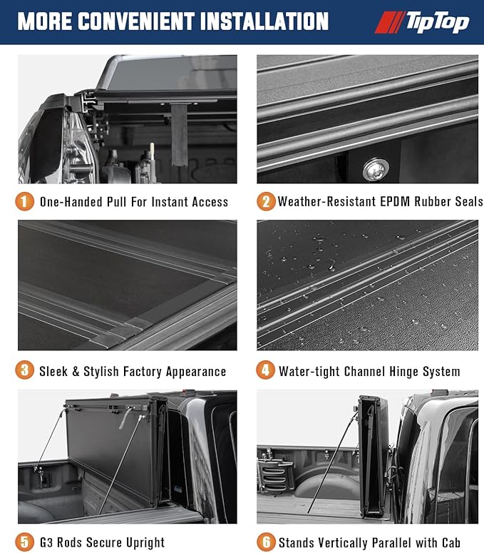 TIPTOP FILP Up Hard Folding Tonneau Cover Fits 2022-2025 Tundra 6.5ft Bed (78.7") w/Track System | Lightweight FRP, Low-Profile Waterproof Truck Bed Cover G3