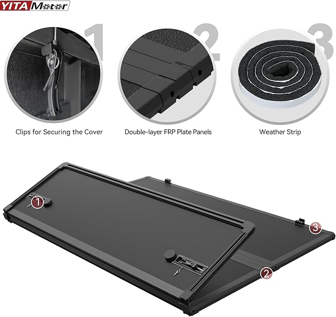 YITAMOTOR FRP Hard Tri-fold Truck Bed Tonneau Cover Fits for Chevy Colorado/GMC Canyon 2015-2022 6.2 ft Bed
