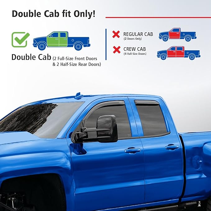 Goodyear Shatterproof in-Channel Window Deflectors for Trucks Chevrolet (Chevy) Silverado/GMC Sierra 2014-2018 Double Cab, Rain Guards, Window Visors, Vent Deflector,Truck Accessories, 4pcs- GY003417