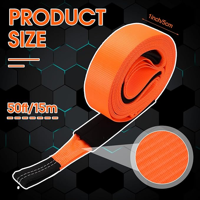 Windyun 2" x 50 ft ft Recovery Tow Strap Road Straps Heavy Duty Tow Rope Recovery Rope with Reinforced Loops and Protective Sleeves for Vehicle Truck Winching Gear Accessories 20, 000 Lbs