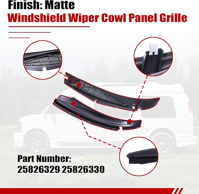 SecosAutoparts 2Pcs Windshield Wiper Cowl Panel Grille LH+RH, Compatible with Chevrolet Express Fit for GMC Savana 1500 2500 3500 Van 1996-2017# 25826329 25826330