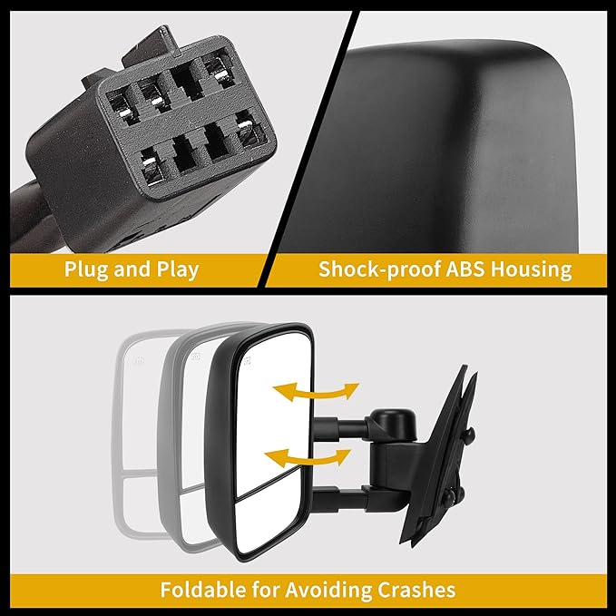 DWVO Towing Mirrors Compatible with 1999 2000 2001 2002 Chevy Silverado GMC Sierra 1500 2500 3500, 2000 Chevy Tahoe GMC Yukon Heated Folding Manual Power Telescoping Tow Mirrors Pair Set