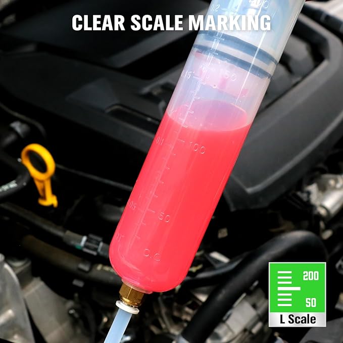 SWANLAKE 200cc Fluid Extractor & Fill Pump, Automotive Fluid Pump Extractor, Oil Change Pumps with 23'' Long Hose, 2PCS 12'' Extension Tubes, Suction Pumps for Lawn Mowers Cars