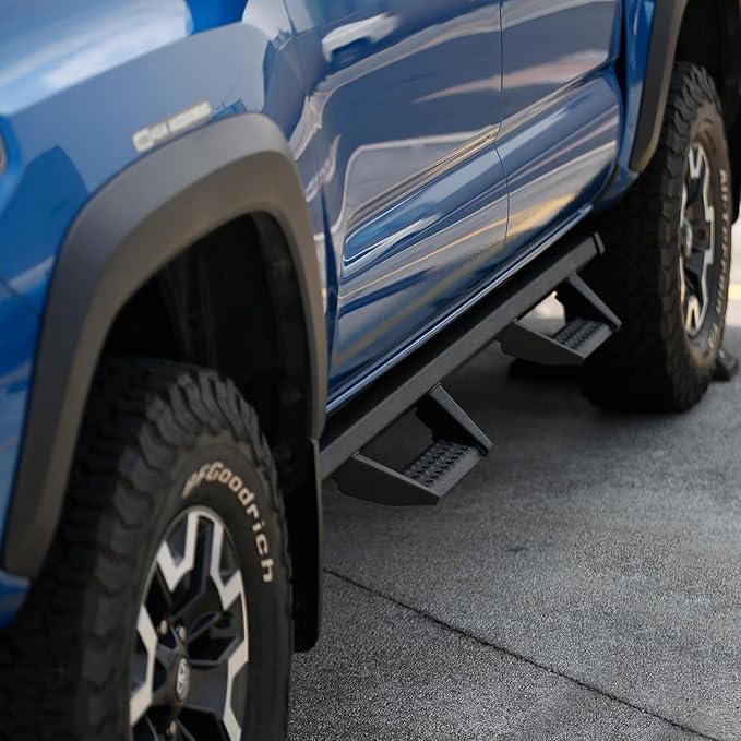 Drop Down Running Boards Compatible with 2005-2023 Toyota Tacoma Double Cab Crew Cab, Dual-Stage Textured Black Powder Coated, 4 Inch Step Bars Side Step.