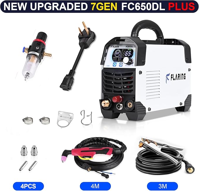 FLARING FC650DL PLUS Plasma Cutter 65 AMP Non Touch Pilot Arc Plasma Cutter Machine 120/240V Dual Voltage, Digital Display, High Frequency IGBT Inverter, Post Air/2T/4T, 5/8" Clean Cut with Consumable