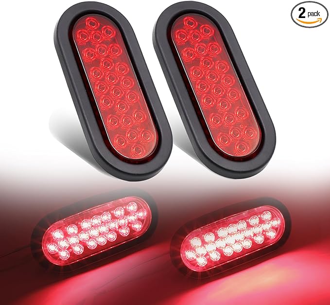6 Inch Oval Red light 24 LED Clearance Lamps Marker Lights Brightness Plug & Grommets Stop Brake for Trailer Truck Boat Tractor 12V DC [Pack of 2]