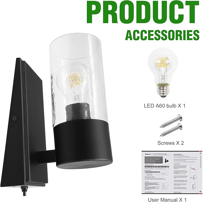 12V LED RV Wall Sconce with Switch(1X E26 Bulb Included), 12Volts RV Interior Light Fixture with Water Glass Shade, RV Bedside Reading Light for RV Boat Motorhome Caravan Trailer