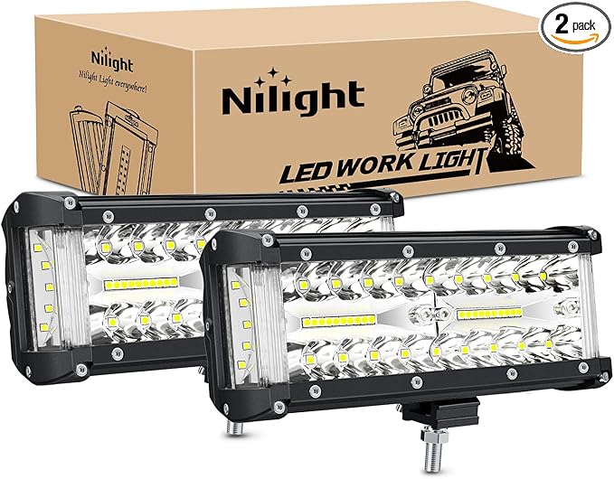 Nilight Side Shooter Light Bar 2 PCS 7 Inch Triple Row Spot Flood Combo Work Off Road Lighting on Truck SUV ATV UTV