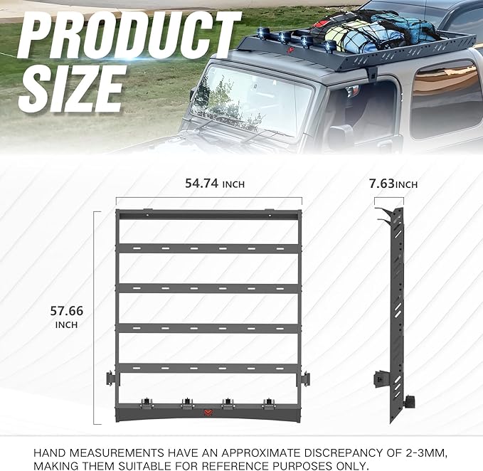 Roof Rack Cargo Basket Compatible with 4PCS LED Light Bar Compatible for 1997-2006 Jeep Wrangler TJ 2 Doors Hardtop, Luggage Racks Rooftop Storage Carrier (Black)