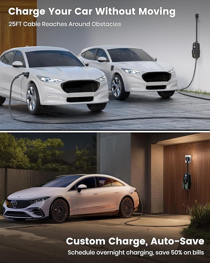 Level 2 EV Charger 24Amp 240V - NEMA 10-30P Charging Station, 25FT Cable for Home/Garage, J1772 Electric Vehicles & Adjustable Current (10-24A) (for J1772(Non-Tesla Evs), NEMA 10-30 Plug)