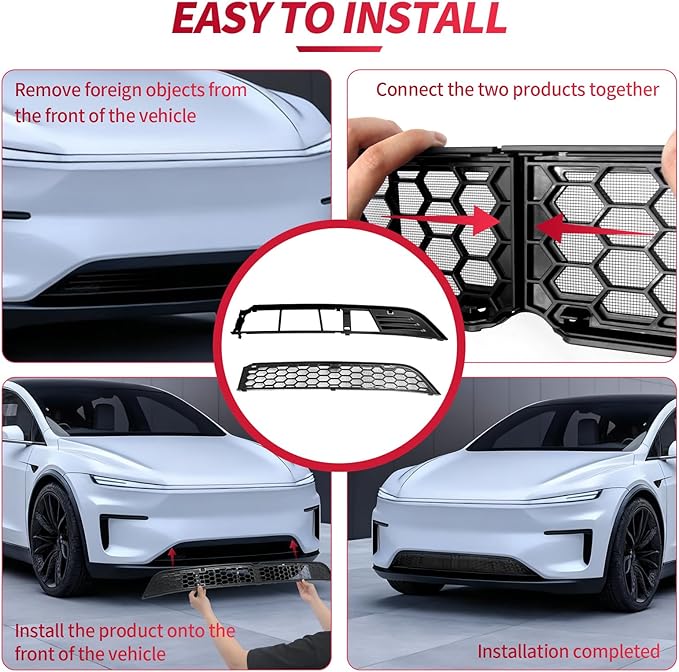 AggAuto Grille Mesh Insert Compatible with Tesla Model Y Juniper 2025 2026, Front Air Inlet Vent Grille Inserts Cover Replacement, 2 Pcs Model Y Accessories Black