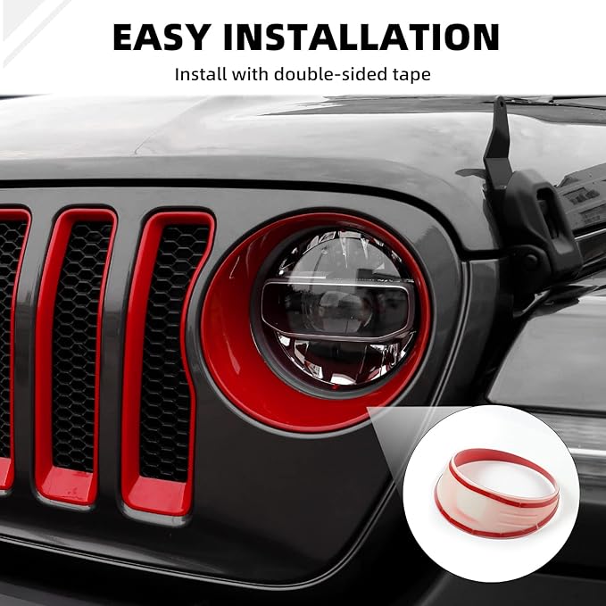 Grill Insert+Headlight Turn Light Cover Fit for 2018-2023 Jeep Wrangler JL JLU Sport/Sports Only,Not for Sahara,Rubicon 4xe(Red)