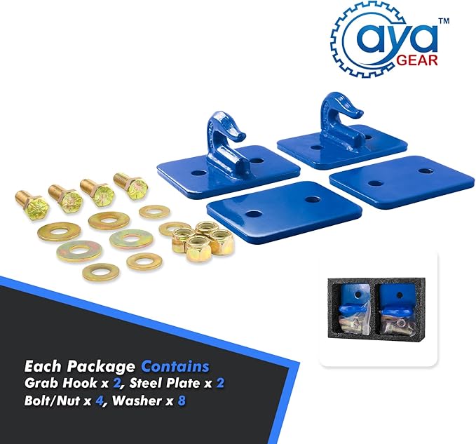 2 Pack 5/16-in Bolt On Grab Hook Mount with Backer Plate Grab Hook Grade 70 Forged Steel Tow Hook Work Well for Loader, Tractor Bucket, RV, UTV,Truck (Blue)