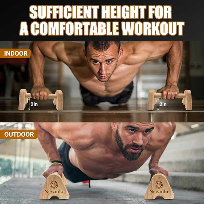 2PCS Wooden Parallettes Push up Bars, Non-Slip Base, Wood Pushup Handles with Wrist Guard, Exercise Home Workout Equipment, Perfect for Men and Women Strength Training, Planks Calisthenics