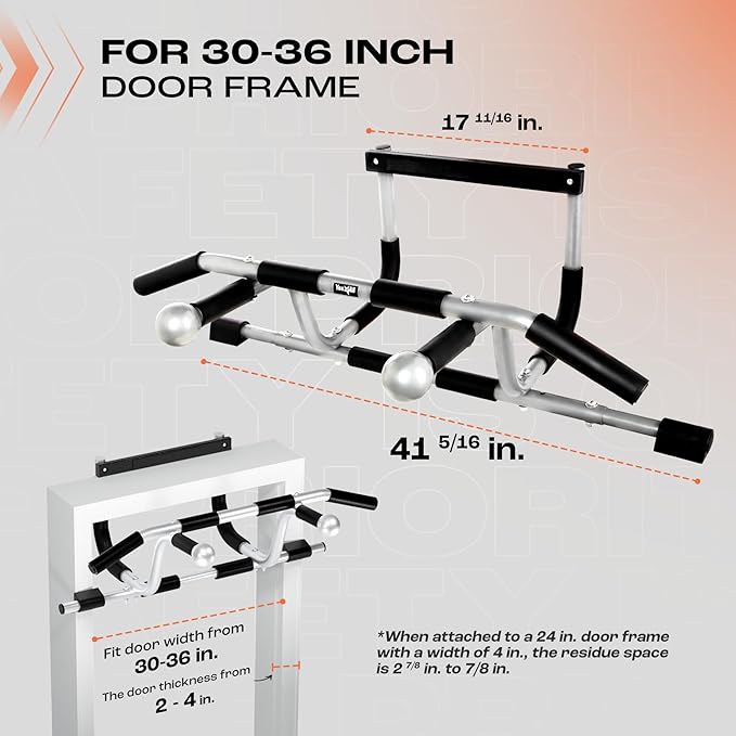 Yes4All Heavy Duty Doorway Pull-Up Bar - Multi-Grip, Solid Bar Construction