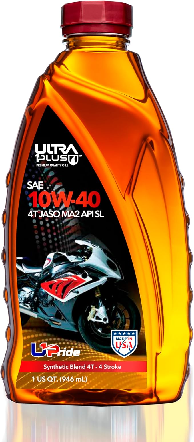 ULTRA 1PLUS SAE 10W-40 4T Motorcycle Synthetic Blend Motor Oil API SL JASO MA2-6 Quarts