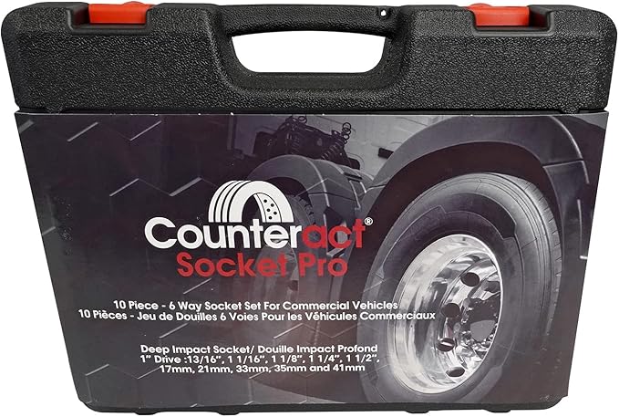 Counteract Socket Pro – 6 Way Socket 10pc Set - 13/16", 1-1/16", 1-1/8", 1-1/4", 1-1/2", 17mm, 21mm, 33mm, 35mm, 41mm - 1" Drive
