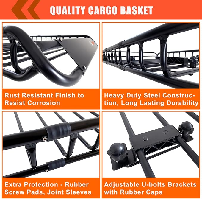 MeeFar Roof Rack Carrier Basket Universal Rooftop 51" X 36" X 5" + Waterproof Bag 15 Cubic Feet (44" 34" 17"), and Cargo Net with Attachment Hooks, Ratchet Straps