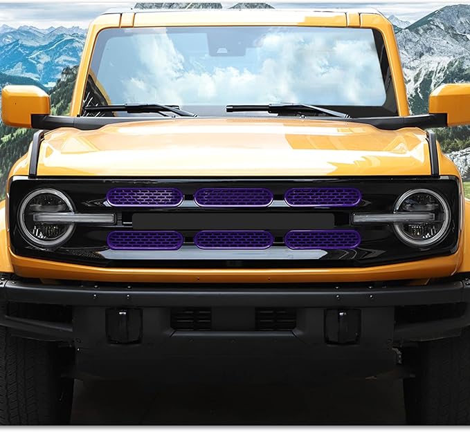 Front Grill Mesh Grille Inserts Cover Frame Trims Kit 6Pcs Fit for Ford Bronco 2021-2024 2/4 Door Exterior Accessories (Purple)