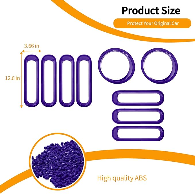 Hoolcar Front Grille Insert Cover & Headlight Bezel Cover Trim Fit for Jeep Wrangler JK JKU 2007-2017, Exterior Accessories, Purple