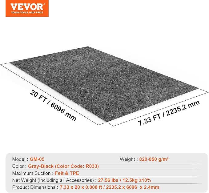 VEVOR Garage Floor Mat, 7.5'x20' Waterproof Protection from Water,Snow, Rain,Mud and Oil for Cars, Non-Slip Heavy Duty Containment Mat with TPE Anti-Leak Backing & Easy to Clean & Cuttable