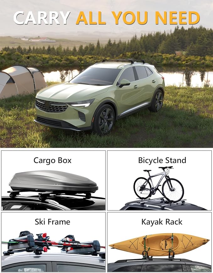 Tuyoung Roof Rack Cross Bars Compatible with Buick Envision 2021-2026 (with Flush Side Rails), 220lbs Lockable Aluminum Roof Rails Crossbars Bars Rooftop Cargo Carrier Luggage Black