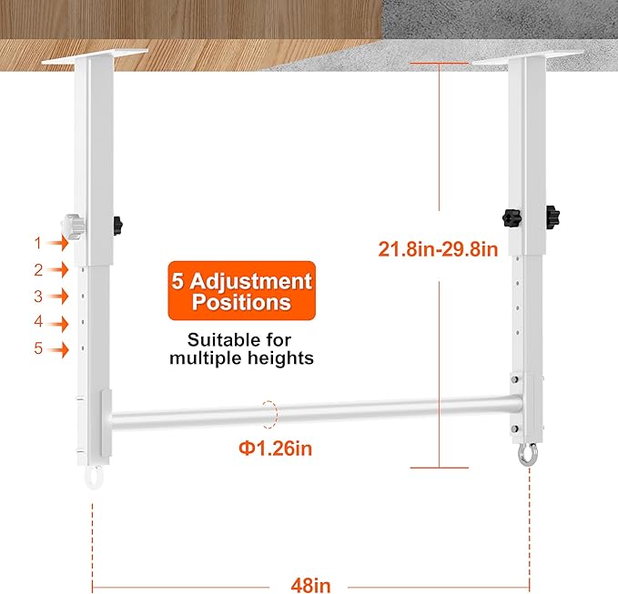 48" Ceiling Mount Pull Up Bar, Heavy Duty Multi-Grip Rafter Chin Up Bar for Garage/Basement/Backyard Ceiling Beam, Adjustable Height&Supports to 650 Lbs