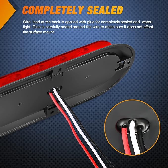 Nilight 6 Inch Oval Red LED Trailer Tail Light Surface Mount 2PCS 10 LEDs Waterproof Stop Brake Turn Trailers Lights for Truck RV Boat Bus Lorry Camper Van Caravan