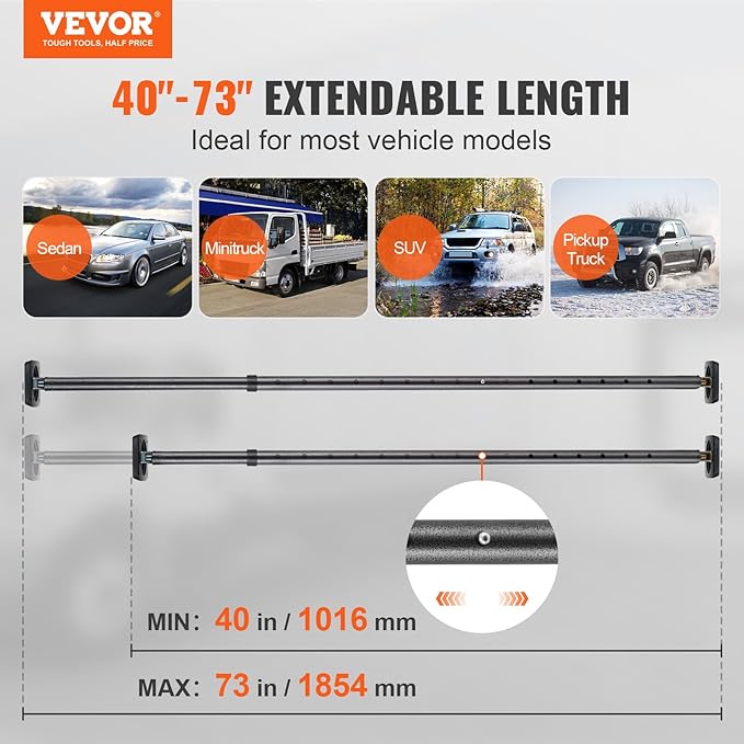 VEVOR Cargo Bar, Truck Bed Bar Adjustable from 40" to 73", Heavy-Duty Steel Cargo Stabilizer Bar with 220 lbs Capacity, Truck Load Bar Stop Sliding for Pickup Truck Bed, SUV