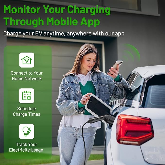 SBB Home Smart Level 2 EV Charger up to 40Amp, 240V Indoor/Outdoor Fast Car Charging Station with App, Wi-Fi Enabled EVSE, NEMA 14-50 Plug Electric Car Charger Compatible with All EV Models