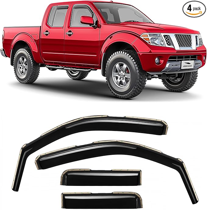 Voron Glass in-Channel Extra Durable Rain Guards for Nissan Frontier 2005-2021 Crew Cab, Window Deflectors, Vent Window Visors, 4 Pieces - 200745