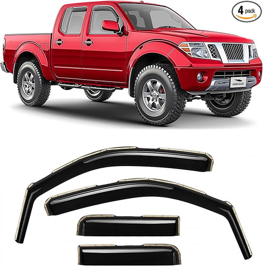 Voron Glass in-Channel Extra Durable Rain Guards for Nissan Frontier 2005-2021 Crew Cab, Window Deflectors, Vent Window Visors, 4 Pieces - 200745