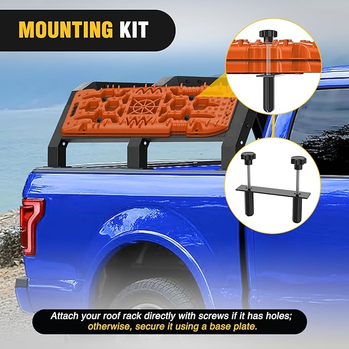 Nilight Recovery Off-road Traction Boards with Jack Lift Base Emergency Tire Ladder Mats For 4WD 4X4 Mud Sand Snow with 2PCS Mounting kit Carry Bag 2 leashes (Orange)
