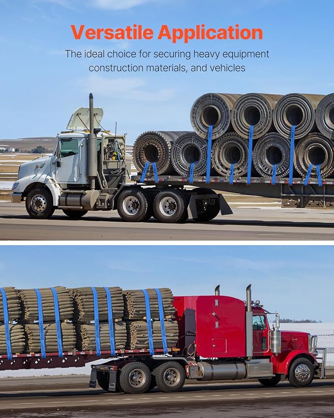 VEVOR Truck Straps, 4" x30' Heavy Duty Tie Down w/Flat Hooks 18,000lbs Break Strength, WLL# 6000lbs, Cargo Straps Tie Down for Flatbeds, Trucks, Trailers, Farms, Rescues, Tree Saver, Blue(10 Pack)