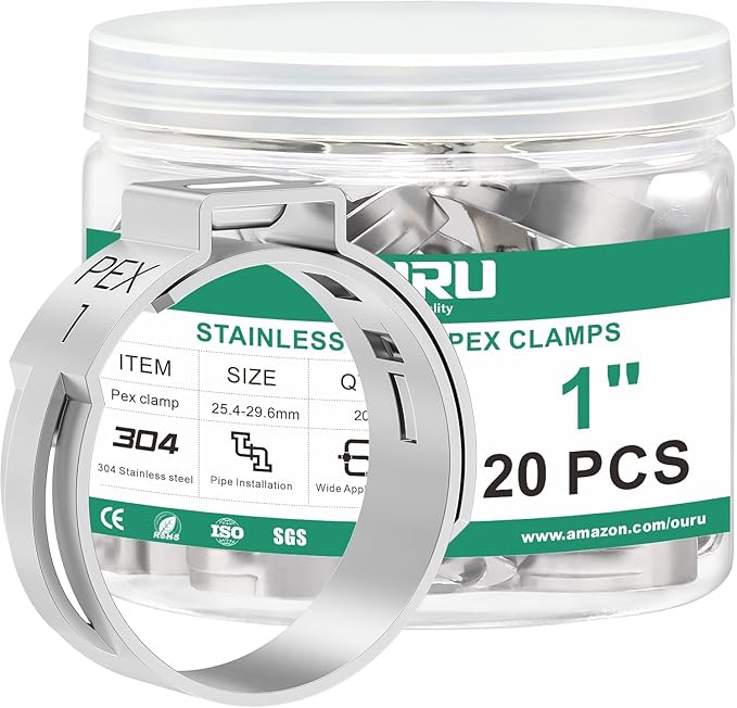 20PCS 1 Pex Crimp Ring,304 Stainless Steel Pex Cinch Clamps,Single Ear Hose Clamps for Pex Fittings Pipe Tubing