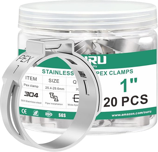 20PCS 1 Pex Crimp Ring,304 Stainless Steel Pex Cinch Clamps,Single Ear Hose Clamps for Pex Fittings Pipe Tubing