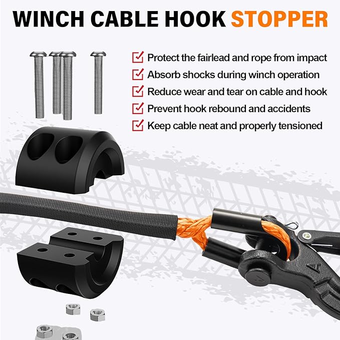 Synthetic Winch Rope Kit - 1/4" x 50' 10000 lbs Synthetic Winch Cable for ATV UTV Off-Road Vehicles with Forged Hook, Rubber Stopper, Protective Sleeve and Safety Pull Strap - Orange