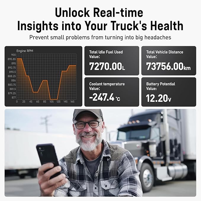 ANCEL HD200 Bluetooth Heavy Duty Truck Scanner, Speed Limit and Idle Reset for Cummins & Caterpillar Engines, J1939/J1708 Diesel Code Reader & All-System Diagnostic Tool, Lifetime Free Updates