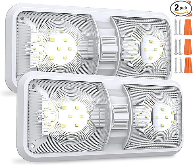 HAISTYLE RV LED Ceiling Double Dome Light Fixture with ON/Off Switch Interior Lighting for Car/RV/Trailer/Camper/Boat DC 11-18V Natural White (2PCS/ Double Dome)