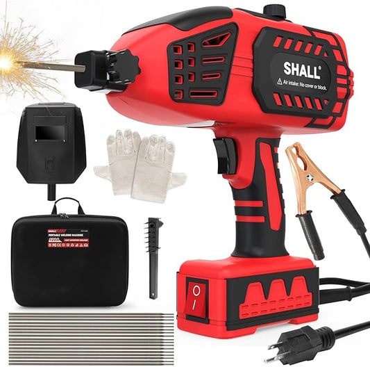 SHALL Portable Electric Welding Machine, 110V Handheld ARC Welder with IGBT Inverter, 0-120 Amp Adjustment Current for 1/16''-1/8'' Welding Rods