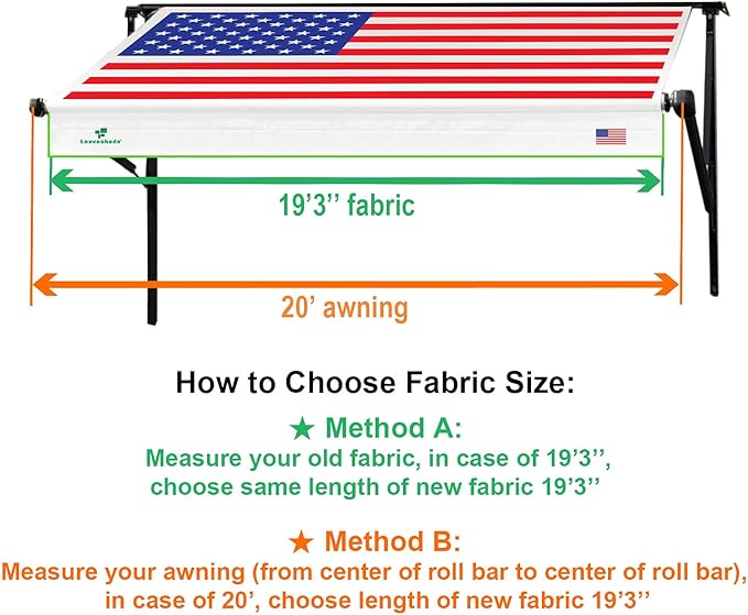 Leaveshade RV Awning Fabric Replacement Camper Trailer Awning Fabric Super Heavy Vinyl Coated Polyester 19'3''(Fit for 20' Awning)-USA Flag (Custom Looking)