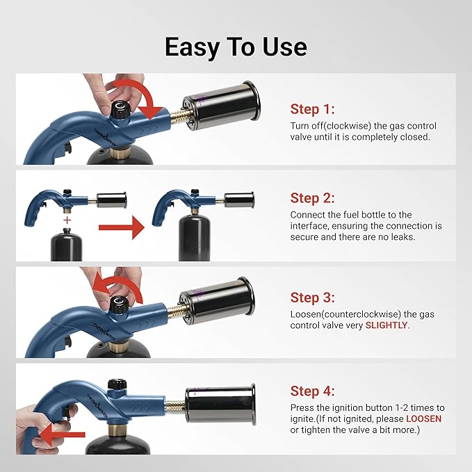 ThermoMaven Powerful Propane Torch, Kitchen Culinary Cooking Torch Lighter, Adjustable Blow Torch for Sous Vide Searing Steak, BBQ, Campfire Charcoal Starter, Gas Welding Kit, Blue (Tank Not Included)