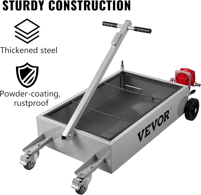 VEVOR Oil Drain Pan 15 Gallon Oil Drain Tank, 57L Low Profile Oil Drain Pan, Large Capacity Oil Change Pan, Foldable Hand, with Pump, Hose, Swivel Casters Wheels for Car, SUV, Trucks Oil Draining