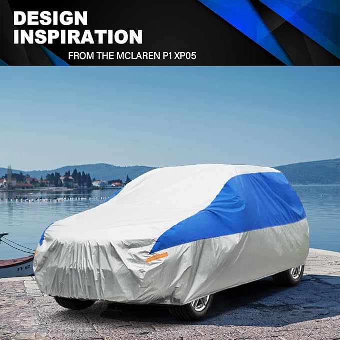 Car Cover - Waterproof All Weather for SUVs, Outdoor Full Car Cover Snowproof Windproof UV Protection, Universal Fit for SUVs up to 181 inch, Silver